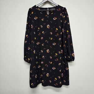 Eloquii Floral Shift Dress Womens 22 Black Ruffle Sleeve Boho Cottagecore